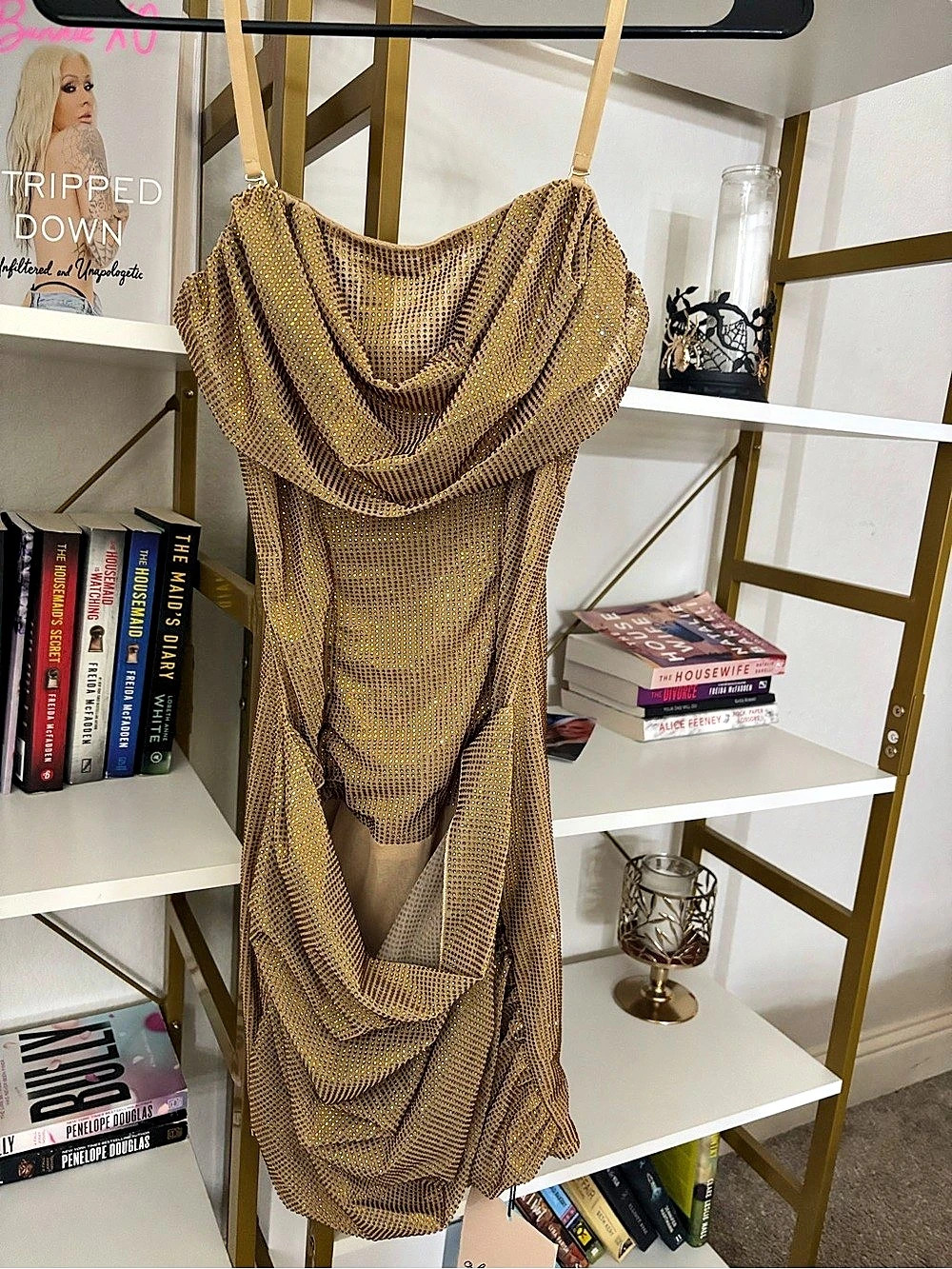 Oh Polly 15515 Batch G-Gold Hotfix-6 Gold Hotfix Mini Dress NWT